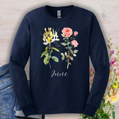 June Birth Month Flower Long Sleeve Tee — Honeysuckle & Rose