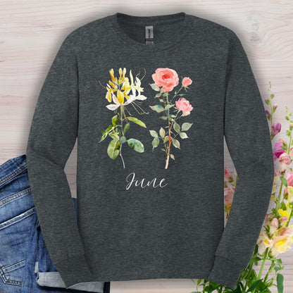 June Birth Month Flower Long Sleeve Tee — Honeysuckle & Rose