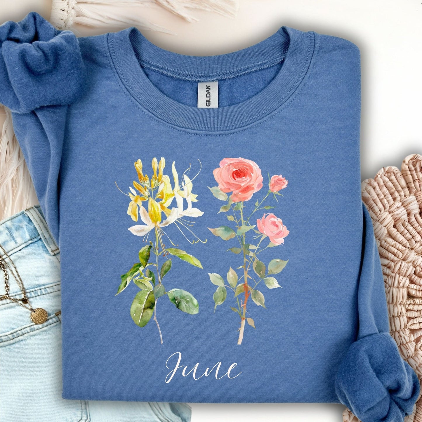 June Birth Month Flower Sweatshirt — Honeysuckle & Rose