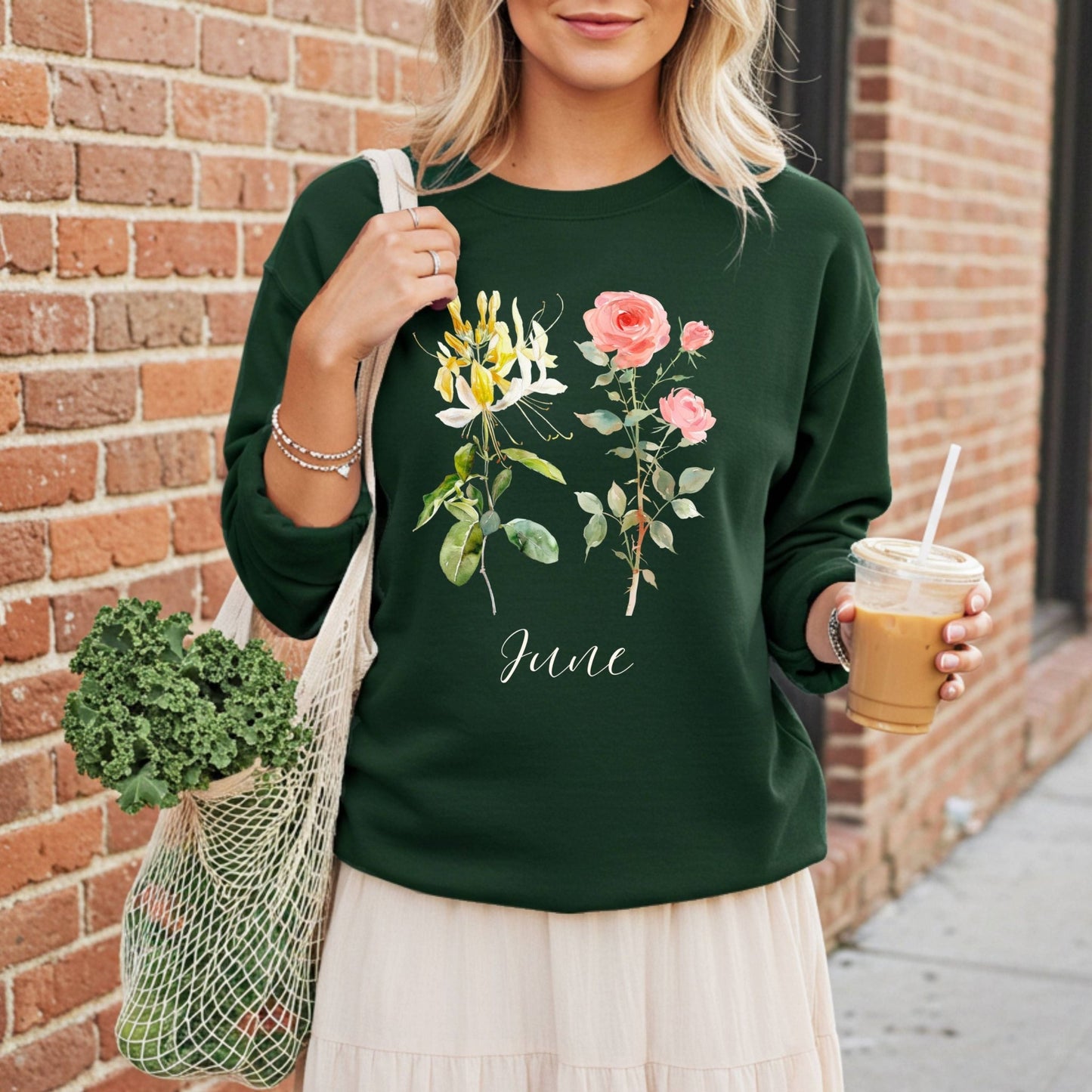 June Birth Month Flower Sweatshirt — Honeysuckle & Rose