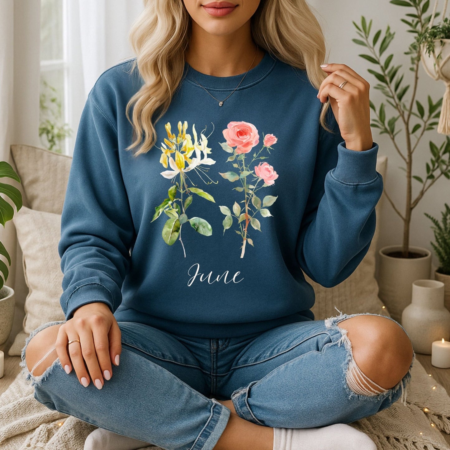 June Birth Month Flower Sweatshirt — Honeysuckle & Rose