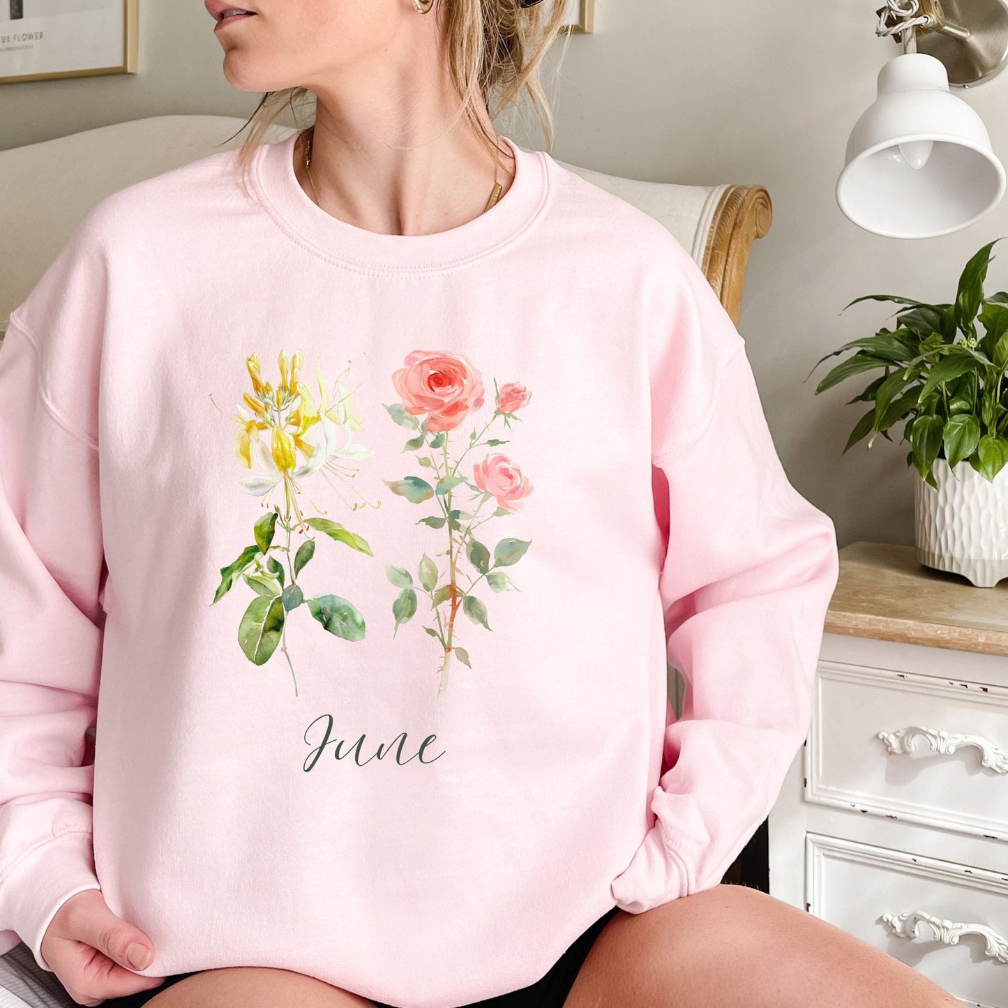 June Birth Month Flower Sweatshirt — Honeysuckle & Rose
