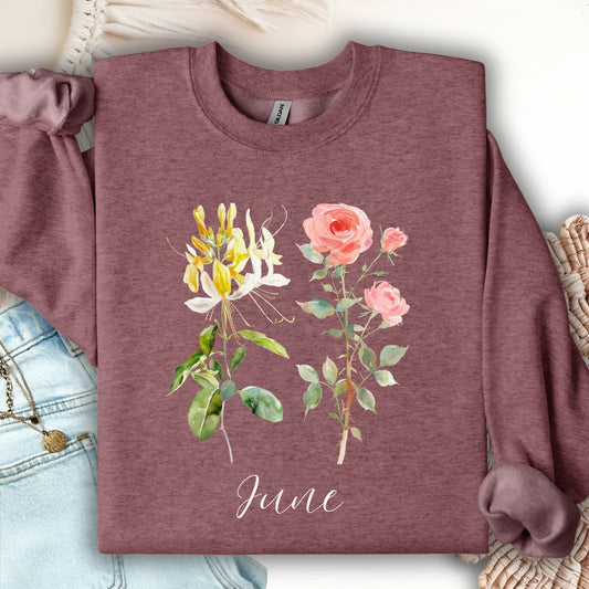 June Birth Month Flower Sweatshirt — Honeysuckle & Rose