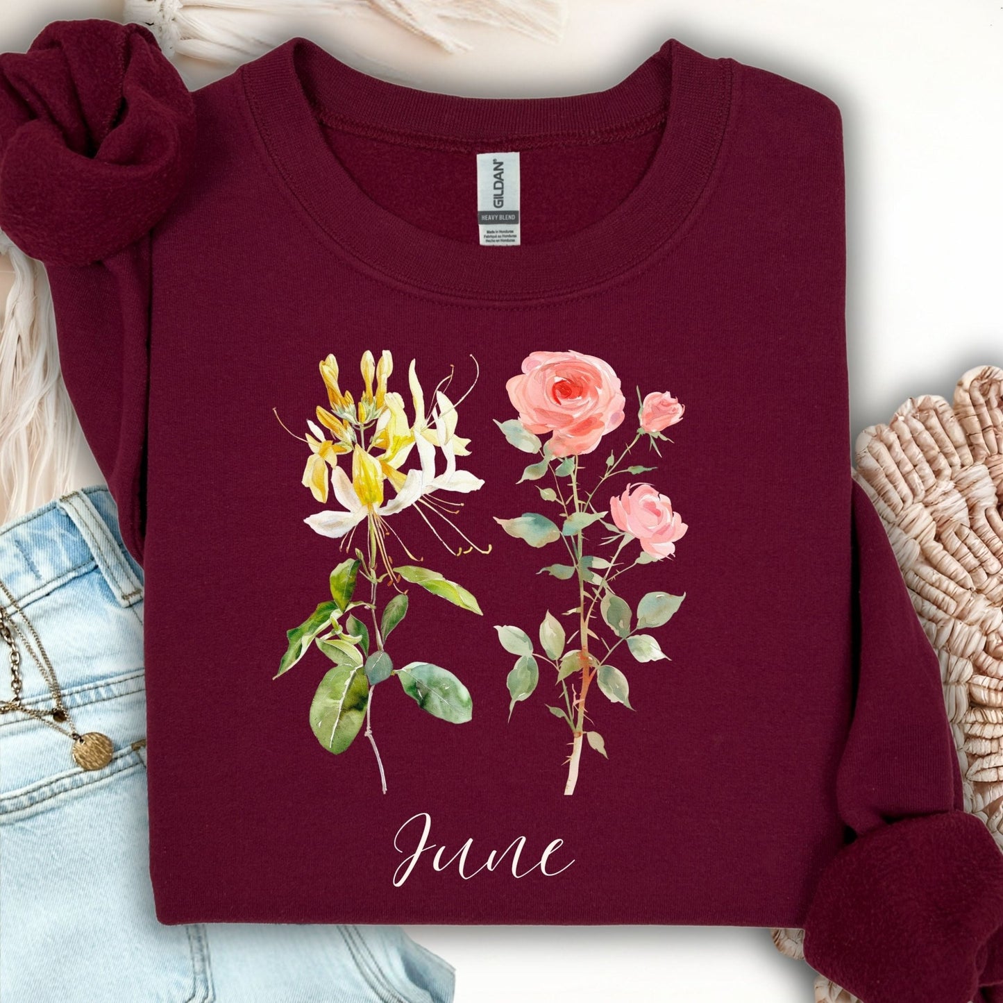 June Birth Month Flower Sweatshirt — Honeysuckle & Rose