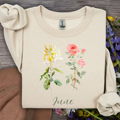 June Birth Month Flower Sweatshirt — Honeysuckle & Rose