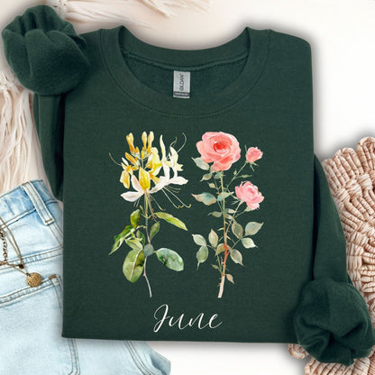 June Birth Month Flower Sweatshirt — Honeysuckle & Rose