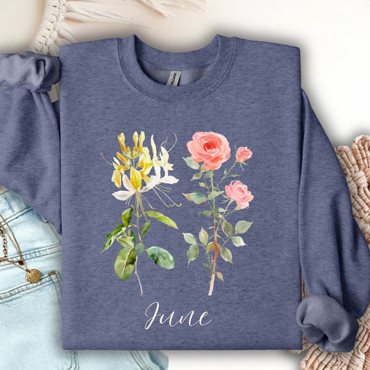 June Birth Month Flower Sweatshirt — Honeysuckle & Rose