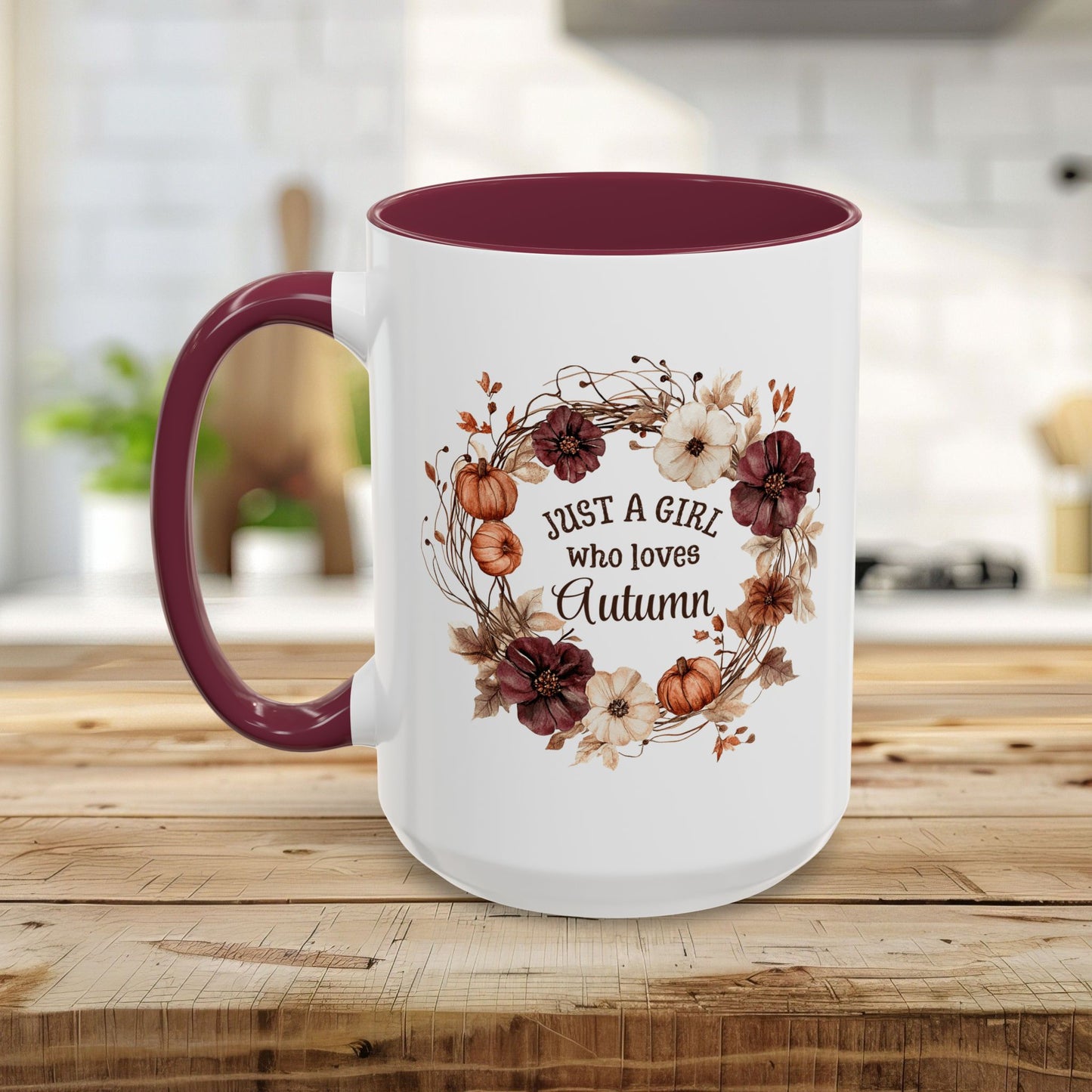 Just a Girl Who Loves Autumn Floral Wreath Mug (11/15oz)