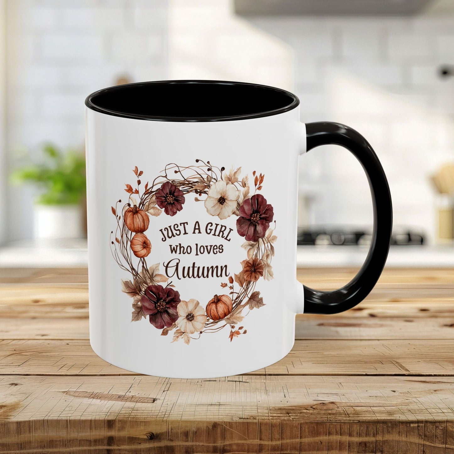 Just a Girl Who Loves Autumn Floral Wreath Mug (11/15oz)