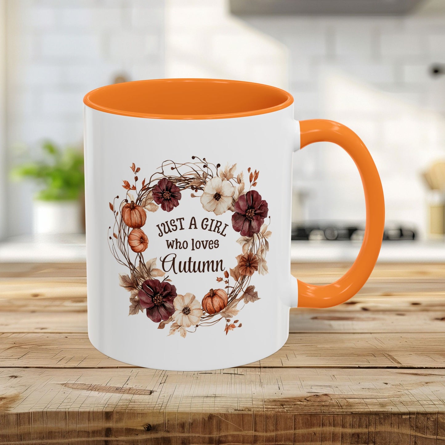 Just a Girl Who Loves Autumn Floral Wreath Mug (11/15oz)