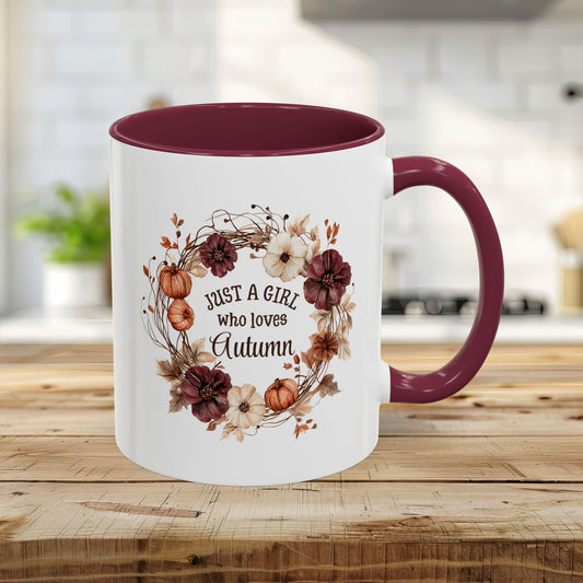 Just a Girl Who Loves Autumn Floral Wreath Mug (11/15oz)