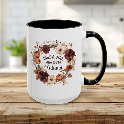 Just a Girl Who Loves Autumn Floral Wreath Mug (11/15oz)