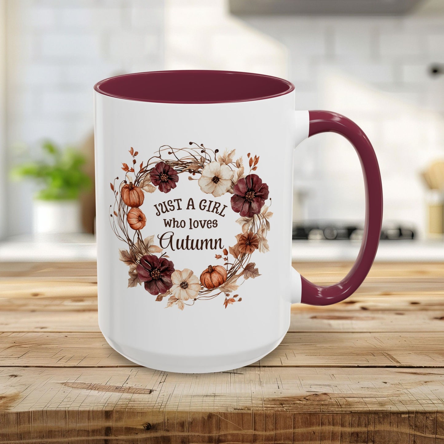 Just a Girl Who Loves Autumn Floral Wreath Mug (11/15oz)