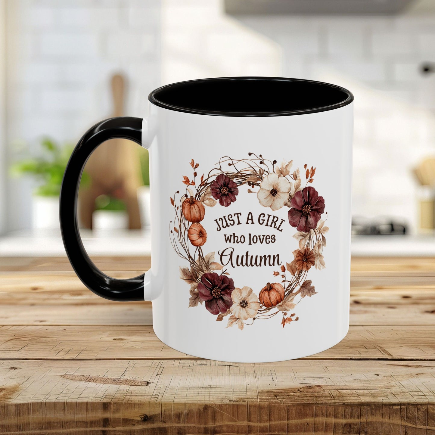 Just a Girl Who Loves Autumn Floral Wreath Mug (11/15oz)