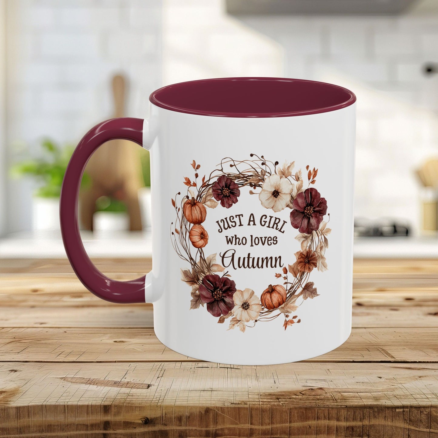 Just a Girl Who Loves Autumn Floral Wreath Mug (11/15oz)