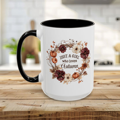 Just a Girl Who Loves Autumn Floral Wreath Mug (11/15oz)