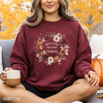 Just a Girl Who Loves Autumn Floral Wreath Sweatshirt