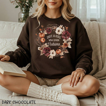 Just a Girl Who Loves Autumn Floral Wreath Sweatshirt