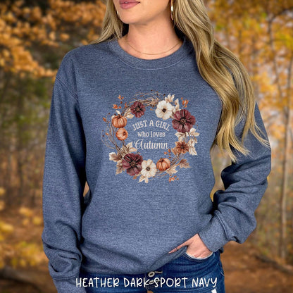 Just a Girl Who Loves Autumn Floral Wreath Sweatshirt