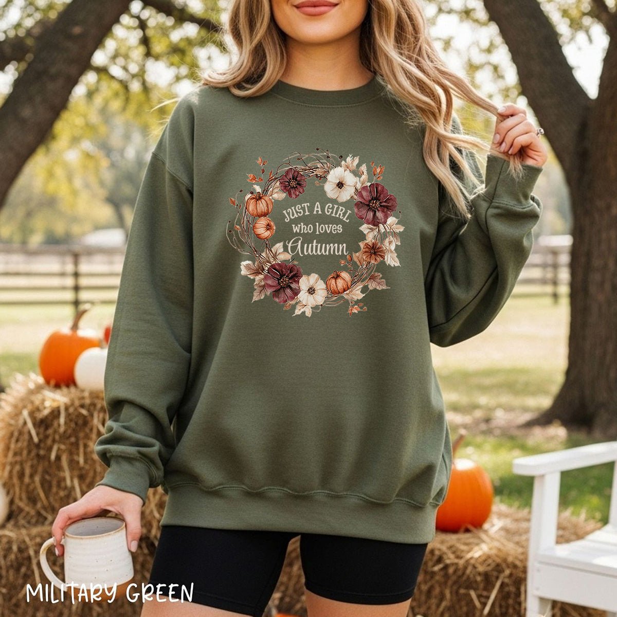 Just a Girl Who Loves Autumn Floral Wreath Sweatshirt
