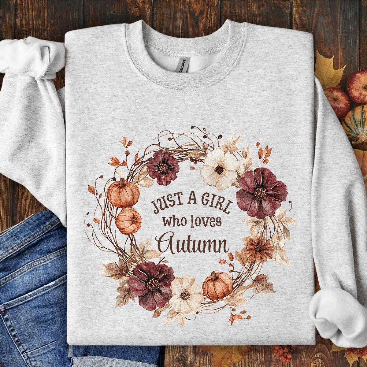 Just a Girl Who Loves Autumn Floral Wreath Sweatshirt