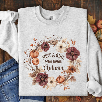 Just a Girl Who Loves Autumn Floral Wreath Sweatshirt