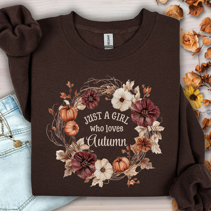 Just a Girl Who Loves Autumn Floral Wreath Sweatshirt