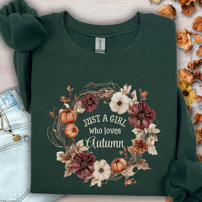 Just a Girl Who Loves Autumn Floral Wreath Sweatshirt