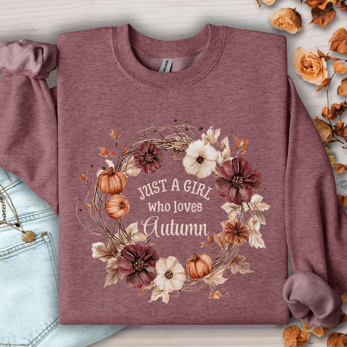 Just a Girl Who Loves Autumn Floral Wreath Sweatshirt