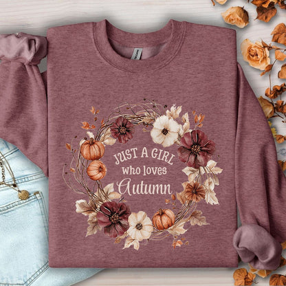Just a Girl Who Loves Autumn Floral Wreath Sweatshirt