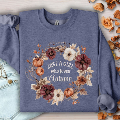 Just a Girl Who Loves Autumn Floral Wreath Sweatshirt