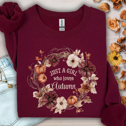 Just a Girl Who Loves Autumn Floral Wreath Sweatshirt