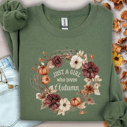 Just a Girl Who Loves Autumn Floral Wreath Sweatshirt