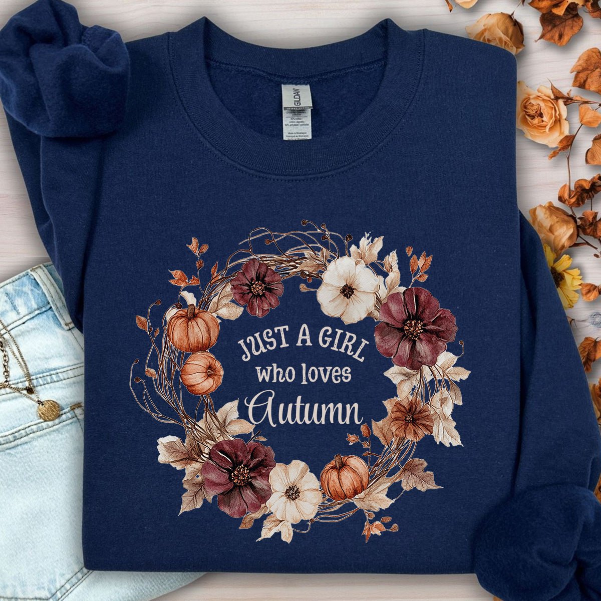 Just a Girl Who Loves Autumn Floral Wreath Sweatshirt