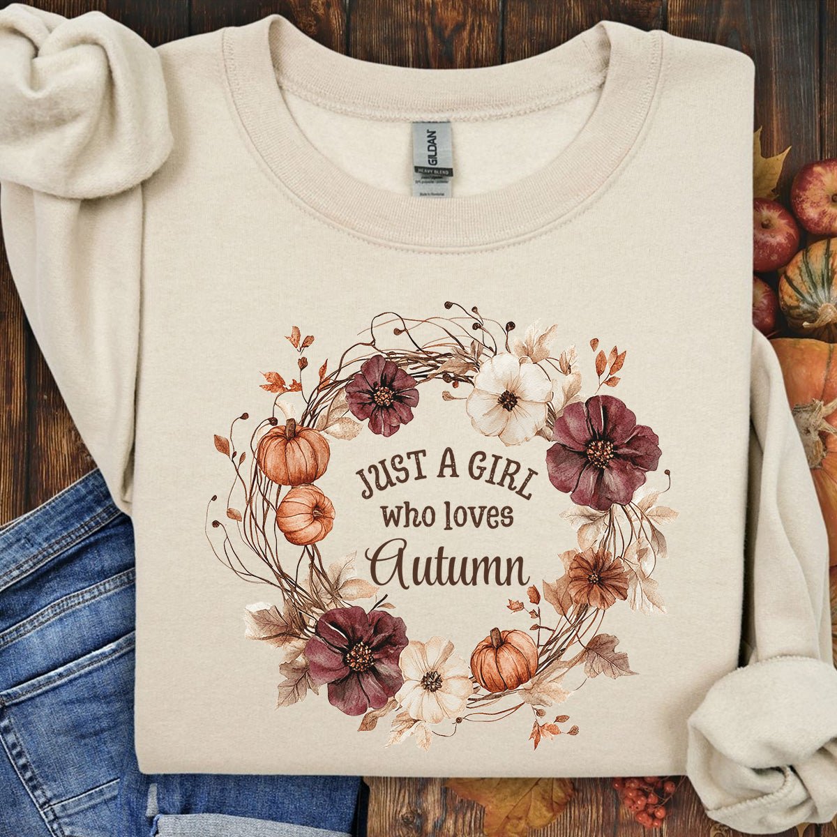 Just a Girl Who Loves Autumn Floral Wreath Sweatshirt