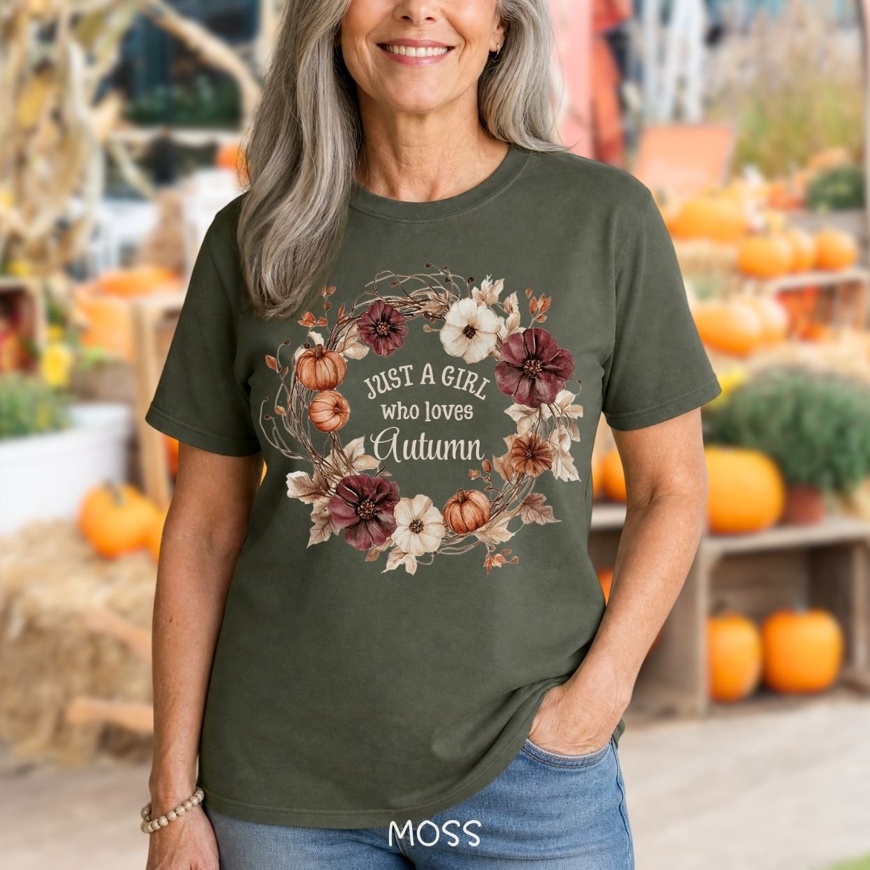 Just a Girl Who Loves Autumn Floral Wreath T-Shirt