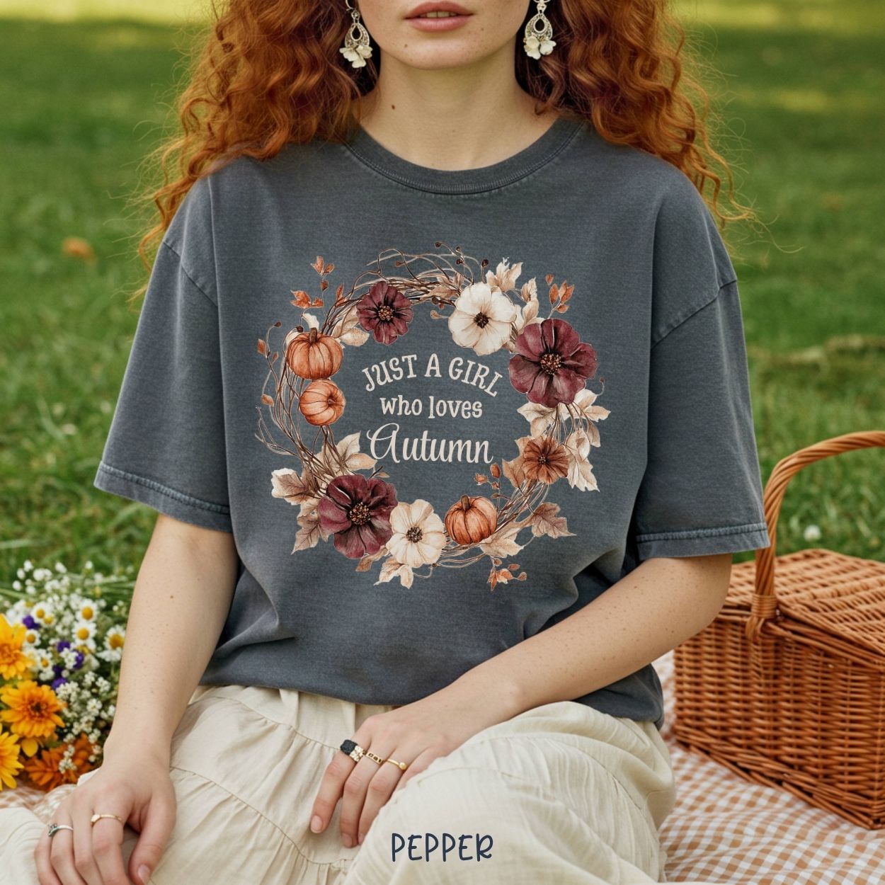 Just a Girl Who Loves Autumn Floral Wreath T-Shirt