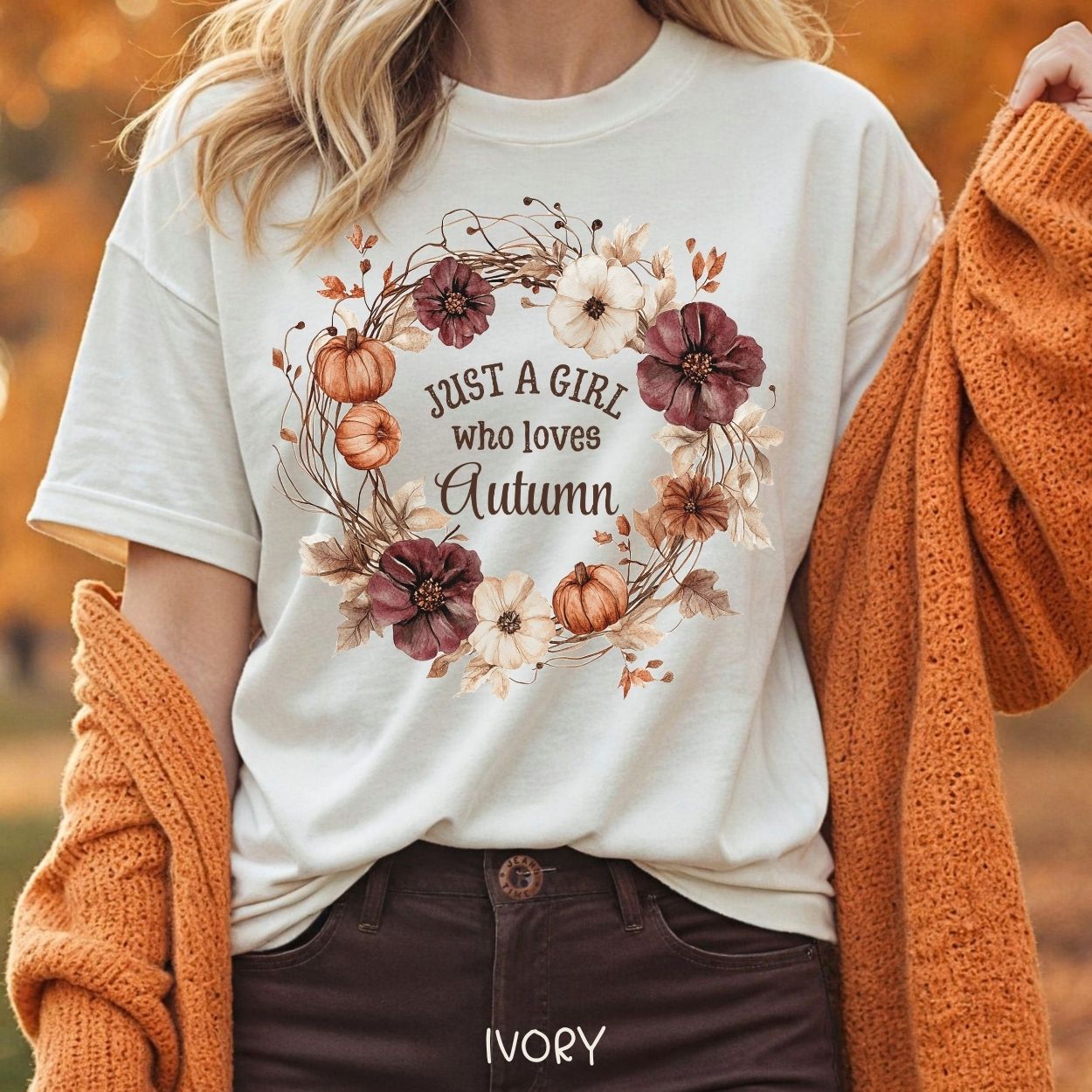Just a Girl Who Loves Autumn Floral Wreath T-Shirt