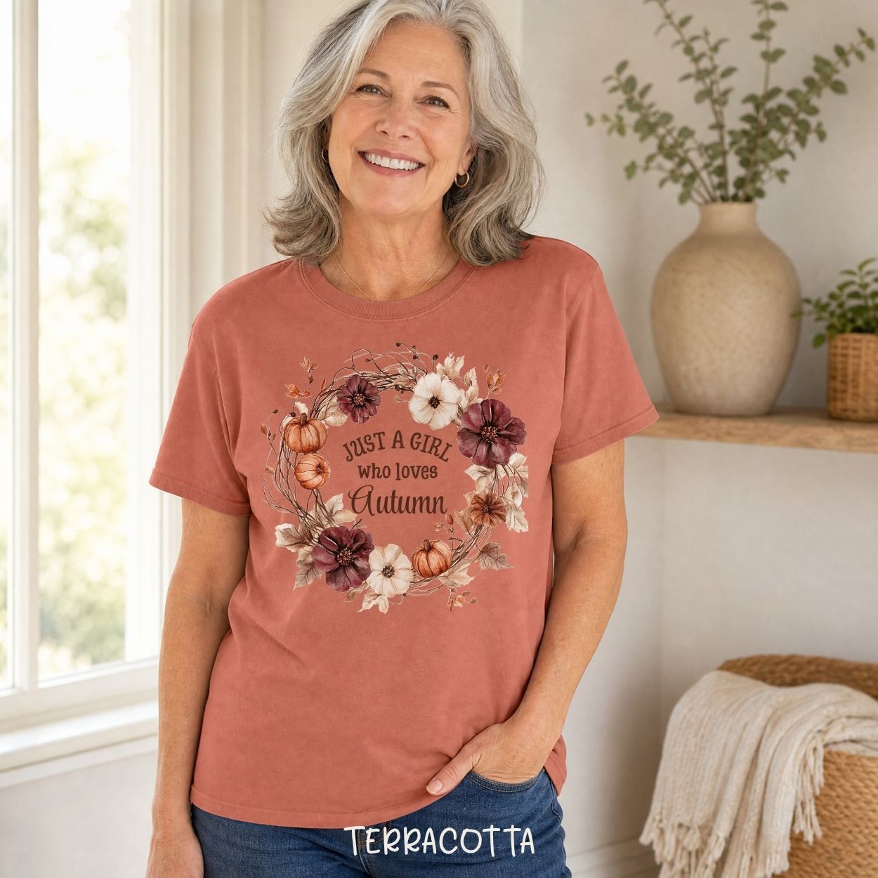 Just a Girl Who Loves Autumn Floral Wreath T-Shirt