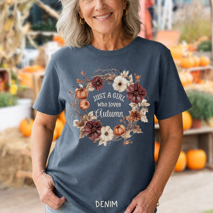 Just a Girl Who Loves Autumn Floral Wreath T-Shirt