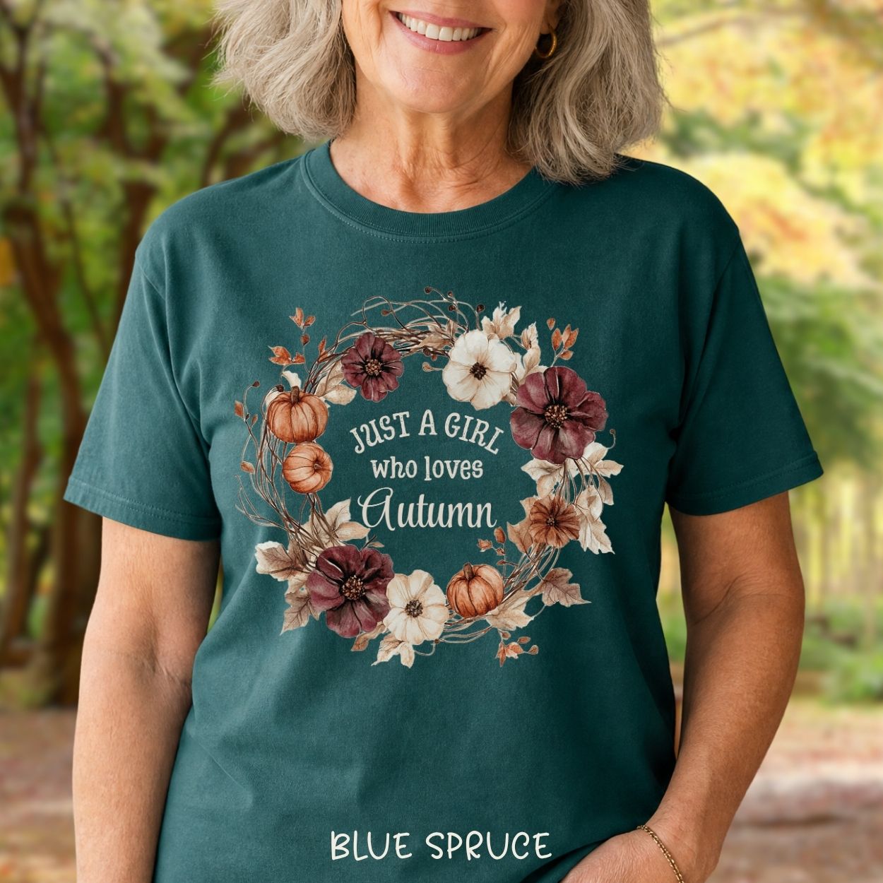 Just a Girl Who Loves Autumn Floral Wreath T-Shirt