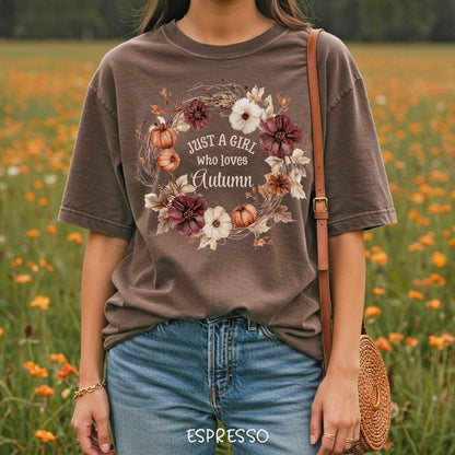 Just a Girl Who Loves Autumn Floral Wreath T-Shirt