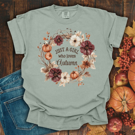 Just a Girl Who Loves Autumn Floral Wreath T-Shirt