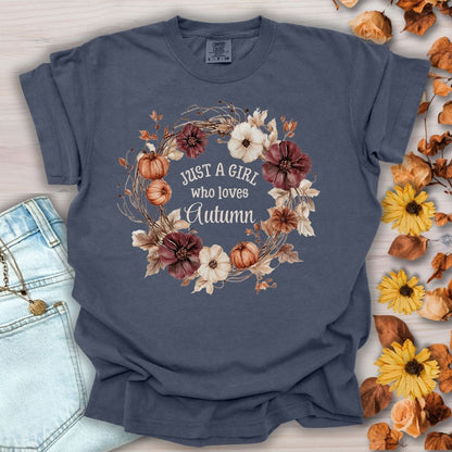 Just a Girl Who Loves Autumn Floral Wreath T-Shirt