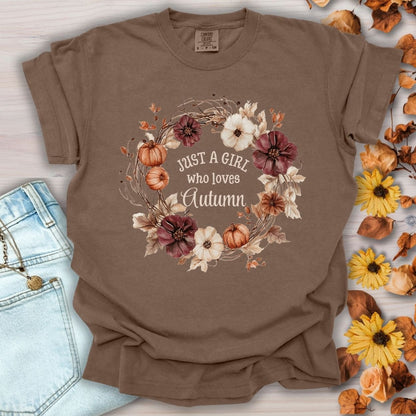 Just a Girl Who Loves Autumn Floral Wreath T-Shirt