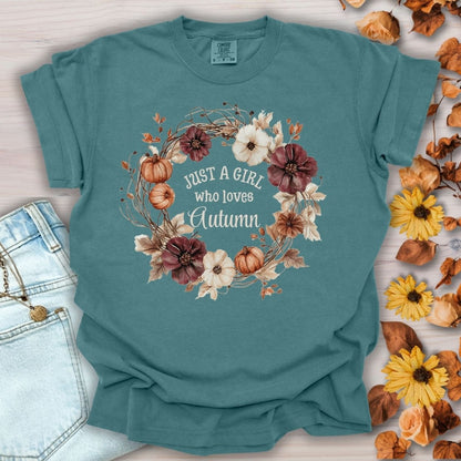 Just a Girl Who Loves Autumn Floral Wreath T-Shirt