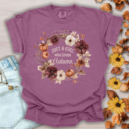 Just a Girl Who Loves Autumn Floral Wreath T-Shirt