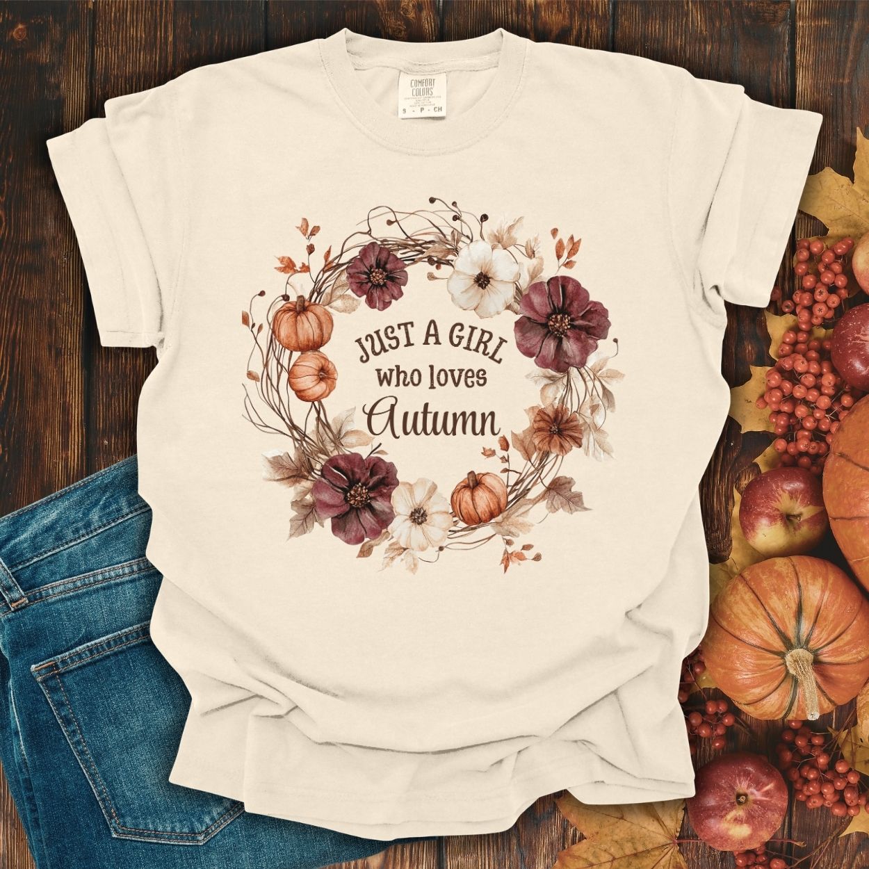 Just a Girl Who Loves Autumn Floral Wreath T-Shirt