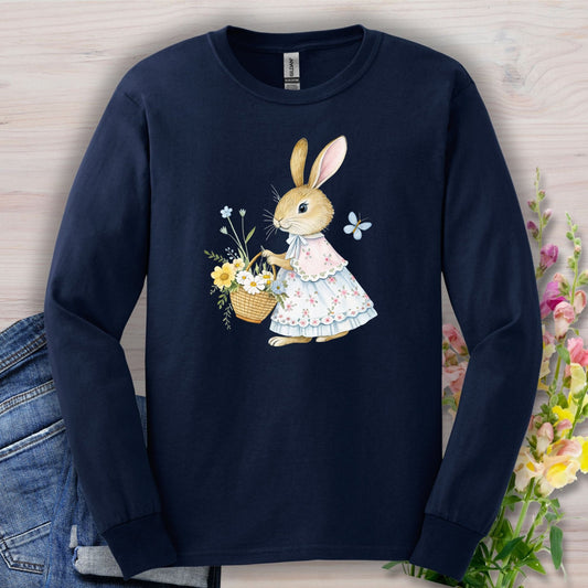 Lady Bunny with Spring Flower Basket Long Sleeve Tee