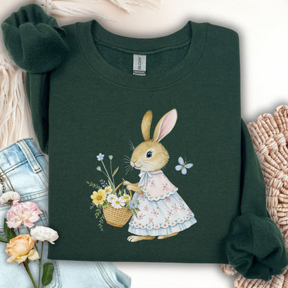 Lady Bunny with Spring Flower Basket Sweatshirt